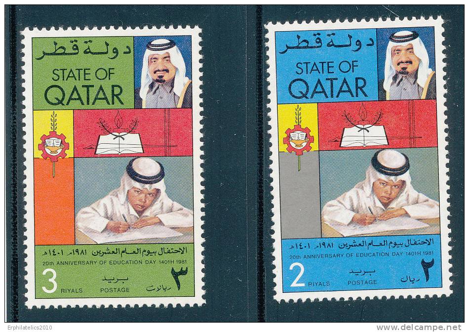 QATAR  1981 EDUCATION DAY SHEIK KHALIFA SC# 593-594 VF MNH - Qatar