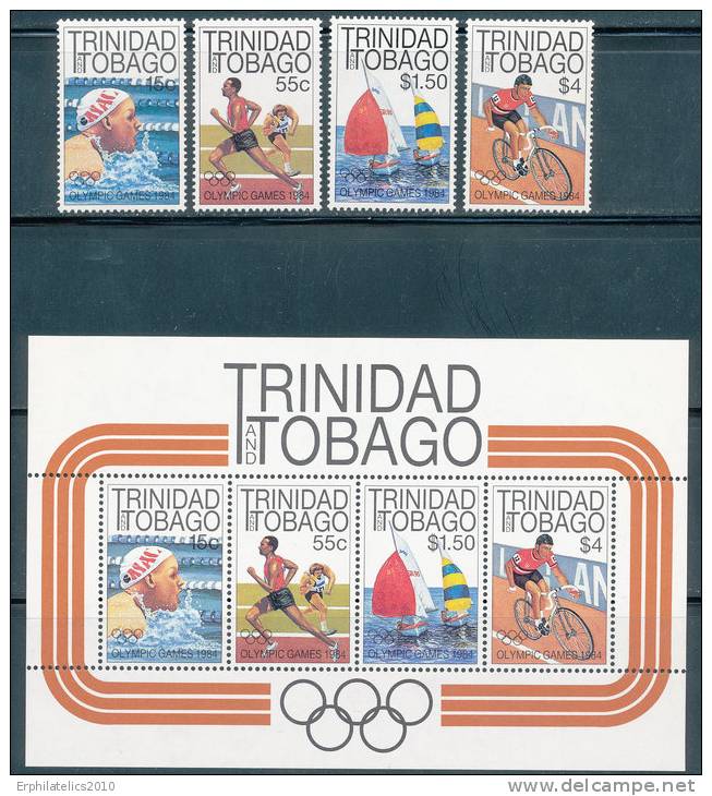 TRINIDAD AND TOBAGO 1984 OLYMPIC GAMES SET AND S/S SC# 412-415A VF MNH - Trinidad & Tobago (1962-...)