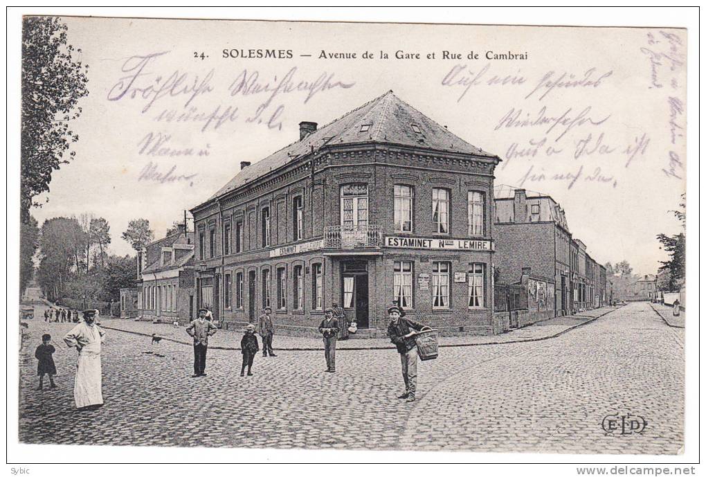 SOLESMES - Avenue De La Gare Et Rue De Cambrai - 1914 - Solesmes