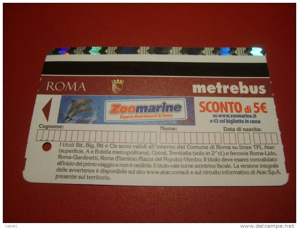 BIGLIETTO BIT METREBUS ROMA ROME BUS TICKET ZOOMARINE PARCO ACQUATICO (SMALL) - Europa