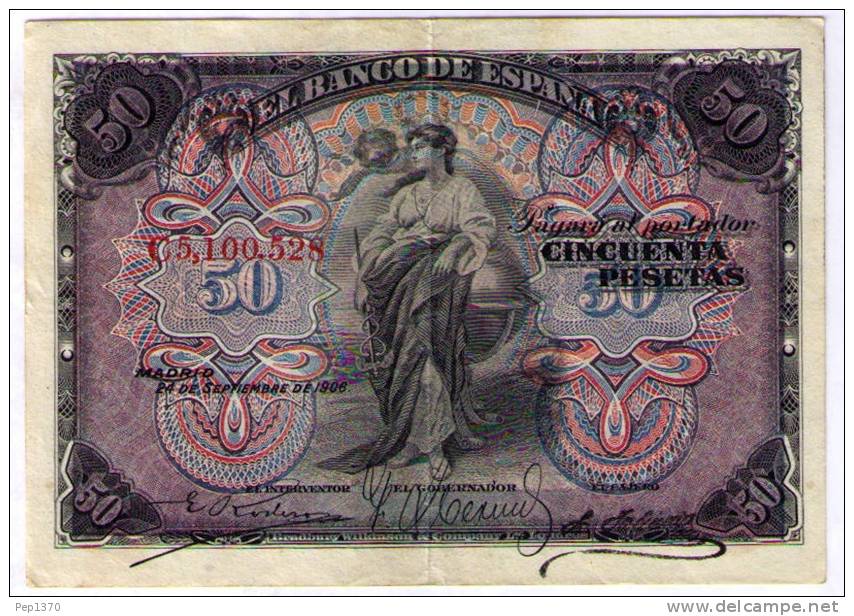 BILLETE DE 50 PESETAS DE 1906 - USADO MUY BONITO - VER FOTOS - 50 Peseten