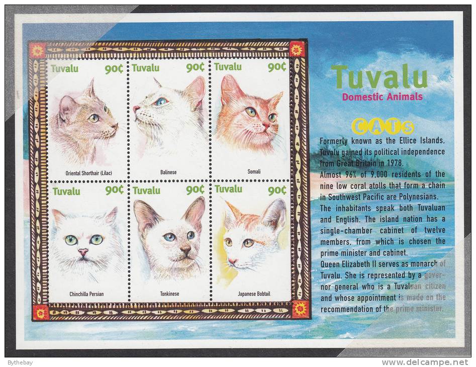 Tuvalu MNH Scott #840 Sheet Of 6 90c - Domestic Cats - Tuvalu