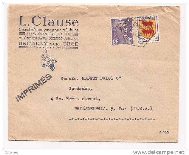 FRANCE - 1953 VF COVER - Marianne De Gandon 5f + Bearn From L. CLAUSE From BRETIGNY-sur-ORGE To PHILADELPHIA - 1945-54 Marianne Of Gandon