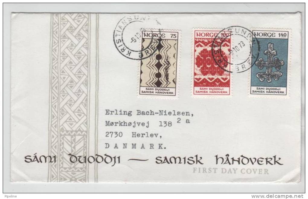 Norway FDC Sami Handicraft Complete 9-10-1973 With Cachet Sent To Denmark - FDC