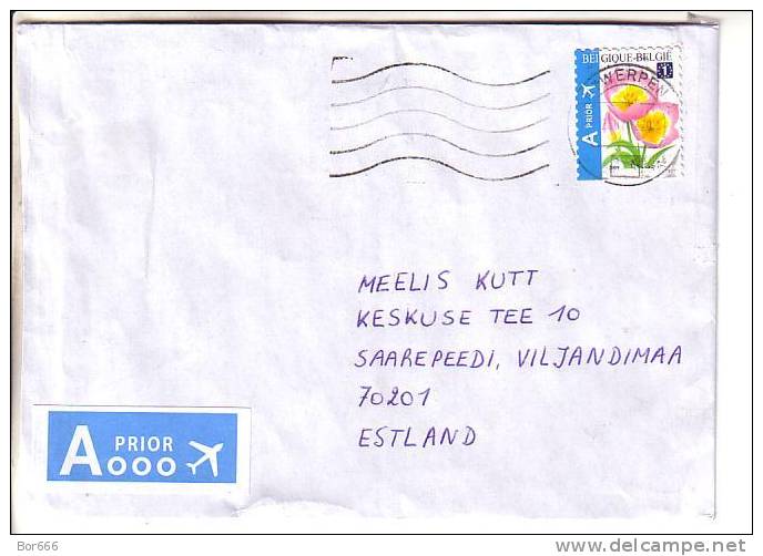 GOOD BELGIUM Postal Cover To ESTONIA 2012 - Good Stamped: Flowers - Lettres & Documents