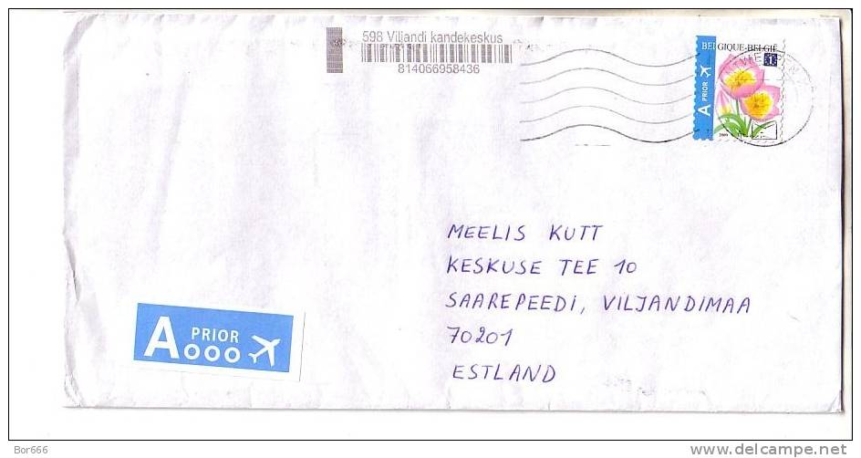 GOOD BELGIUM Postal Cover To ESTONIA 2012 - Good Stamped: Flowers - Covers & Documents