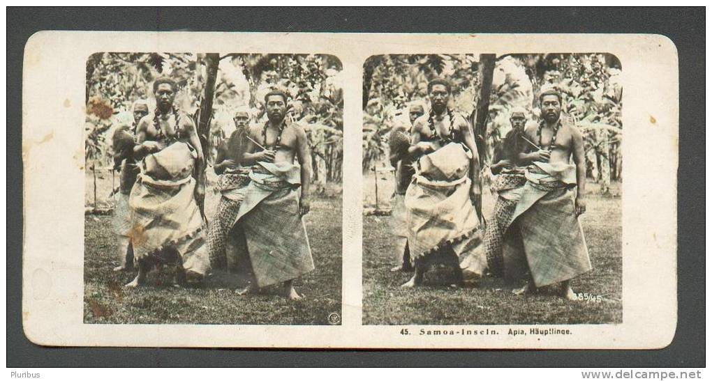 SAMOA , APIA , ETHNIC MEN , OLD STEREO CARD - Cartoline Stereoscopiche