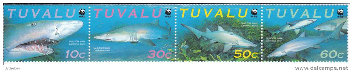 Tuvalu MNH Scott #816 Strip Of 4 Sand Tiger Shark - World Wide Fund For Nature - Tuvalu