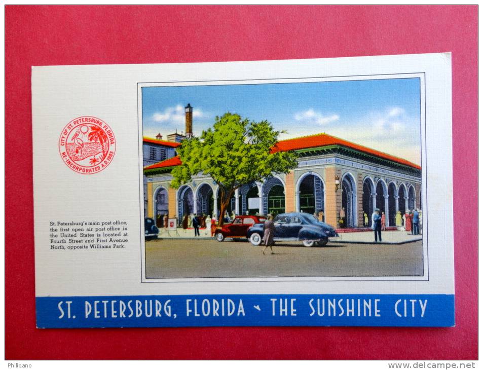 > St Petersburg Fl    Main Post Office With City Seal  Linen---- --------- ------- Ref  469 - St Petersburg