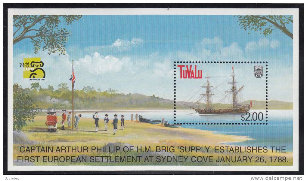 Tuvalu MNH Scott #794 Souvenir Sheet $2 H.M. Brig 'Supply' At Sydney Cove, 1788 - Australia '99 - Tuvalu (fr. Elliceinseln)