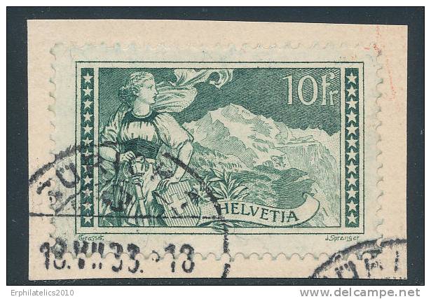 SWITZERLAND 1930 THE JUNGFRAU SC# 185 XF USED ON PIECE WITH ZURICH PMK - Servizio