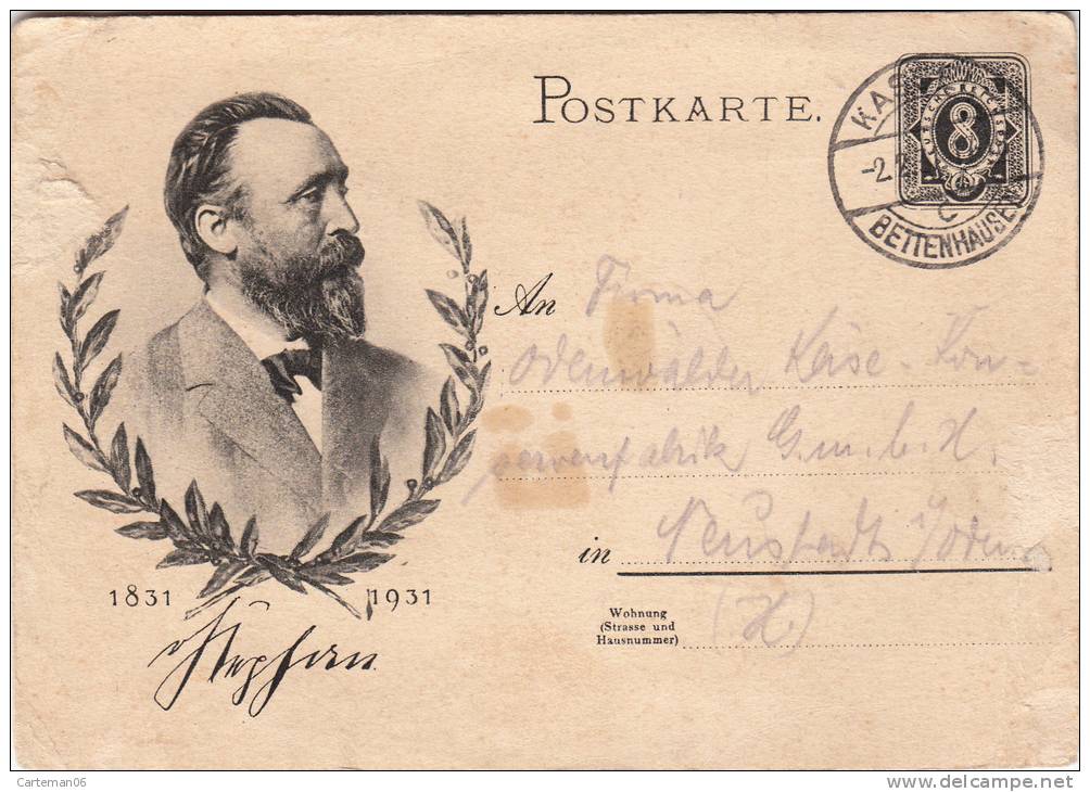 Entier Postal Allemand -  Centenaire Du Dt Reich 1831 - 1931 - Posté De Kassel.B Le 2.2.1931 - Machines à Affranchir (EMA)