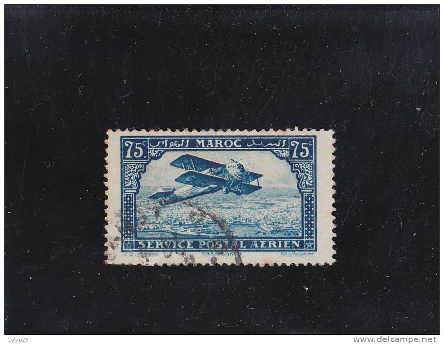 P.A. AVION SURVOLANT CASABLANCA  OBLITéRé  75C BLEU TYPE 1 N° 4 YVERT ET TELLIER 1922-27 - Poste Aérienne