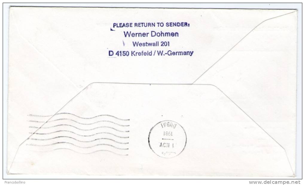 COVER LUFTHANSA ERSTFLUG / FIRST FLIGHT / PREMIER VOL BOEING 747 F  1981 HONG KONG - BANGKOK - DUBAI - FRANKFURT - Altri & Non Classificati