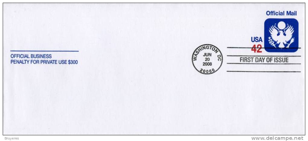 Entier Postal Sur Enveloppe Avec Timbre "Official Mail" Et Oblit. PJ Washington 20 Juin 2008  - Format 105 X 241 Mm - 2001-10