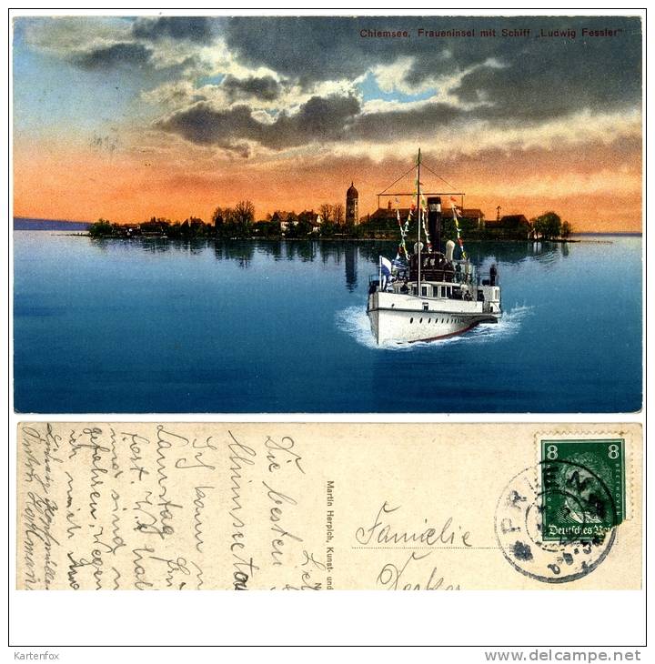 Chiemsee, Fraueninsel Mit Schiff "Ludwig Fessler", 3.9.1928, Prien - Rosenheim