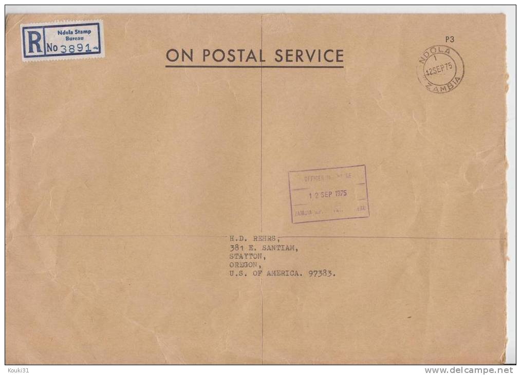 Zambie Lettre Recommandée Pour Les USA : Service Postal 1975 - Zambia (1965-...)