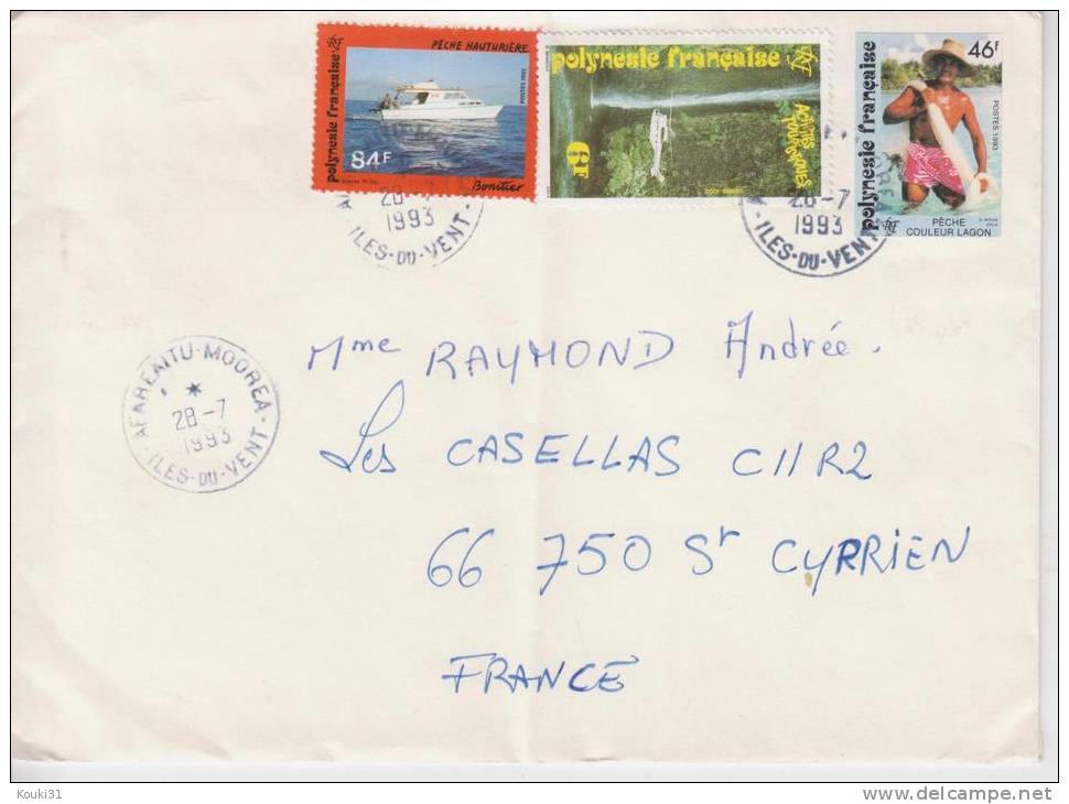 Polynésie YT 399 426 430 Sur Lettre Pour La France : Pêche , Bateau , Tourisme - Brieven En Documenten