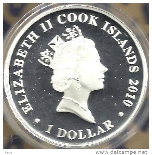 COOK ISLANDS $1 USA BATTLE OFHAMPTON ROAD SHIP COLOURED FRONT QEII BACK 2010 SILVER PROOF READ DESCRIPTION CAREFULLY !!! - Cook