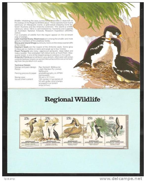 Australian Antarctic Territory 1983 Wildlife Strip Of 5 MNH In Post Office Pack / Folder - Penguin Bird Seal - Other & Unclassified