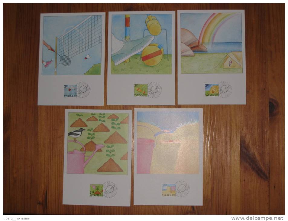 Schweden Sweden 5 Maximumkarte Bornholm 17.5.1989 Privatpost Sommarnöjen Badminton Cricket Fahrrad - Maximum Cards & Covers