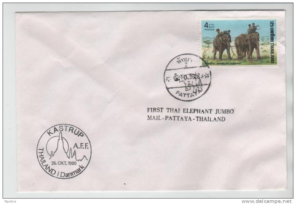 Thailand Cover With Elephant Stamp FIRST THAI ELEPHANT JUMBO MAIL PATTAYA THAILAND Thailand In Denmark 26-10-1980 - Eléphants