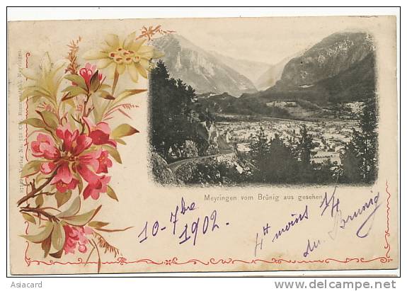 Meiringen Vom Brunig Aus Gesehen 37539  213 Brennenstuhl Decor Floral Timbrée 1902 Brunig - Meiringen