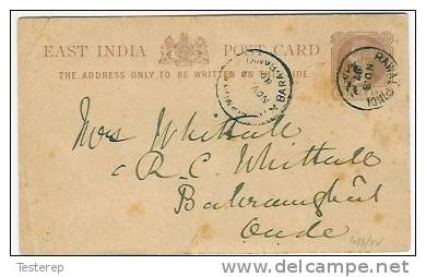EAST INDIA POST CARD  RAWAL PINDI 3NOV 1903 To BARA RANKI   Little Tear Below - 1852 Sind Province