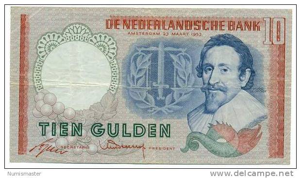 NETHERLANDS 10 GULDEN 23.3.1953. - 10 Gulden