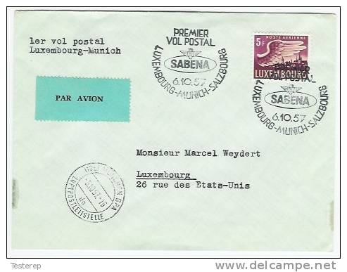 Airmail 1er Vol Postal Luxembourg-Munich-Salzburg  SABENA 6.10.1957 - Briefe U. Dokumente