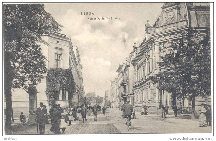 Lissa Kaiser Wilhelm Straße Belebt Judaica Metereologische Säule 14.10.1911 Leszno Judaika Wielkopolskie - Posen