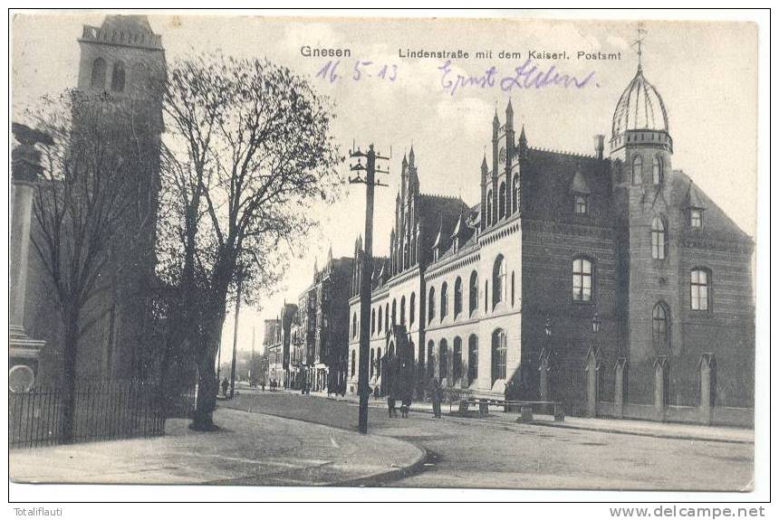 Gnesen Lindenstraße Mit Dem Kaiserlichen Postamt Gniezno 16.5.1913 Gelaufen Wielkopolskie - Posen