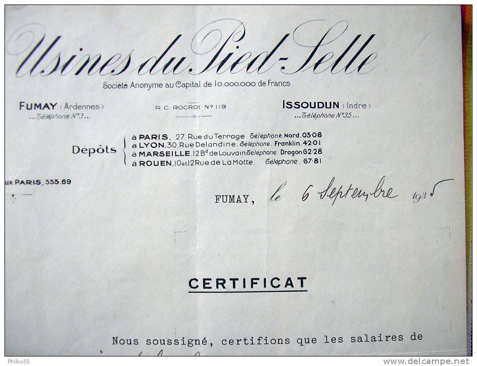 08 FUMAY 36 ISSOUDUN "Usines Du Pied Selle" - 1900 – 1949