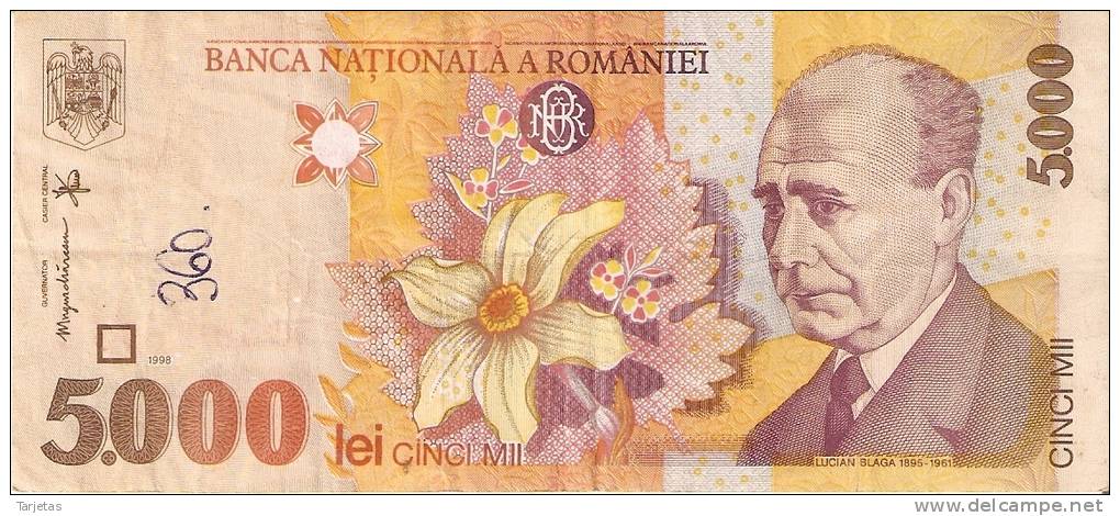 BILLETE DE RUMANIA DE 5000 LEI DEL AÑO 1998 (BANK NOTE) - Rumänien