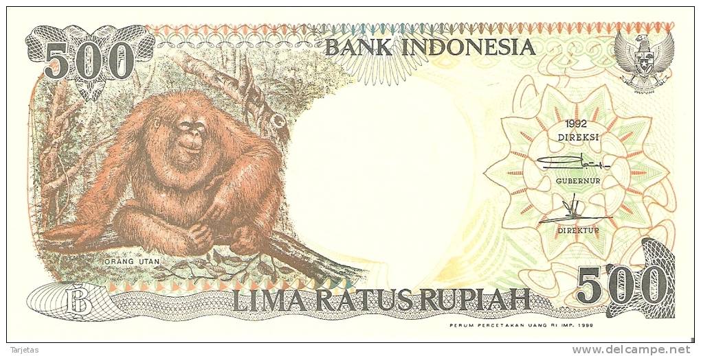 BILLETE DE INDONESIA DE 500 RUPIAH  ORANGUTAN  SIN CIRCULAR  (BANKNOTE) - Indonésie