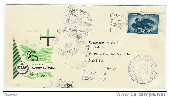 Airmail  1e KLM Vlucht 29 Juni 1956 Amsterdam - Sofia  Retour à L'expéditeur - Storia Postale