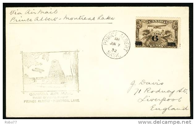 1932 Canada Cover. First Flight. Prince Albert - Montreal Lake. (H18c013) - Primi Voli