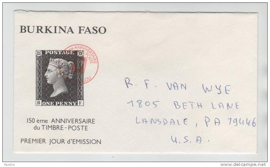 Burkina Faso Cover Sent To USA Without A Stamp But With Cachet 150th Stamp Anniversary - Burkina Faso (1984-...)