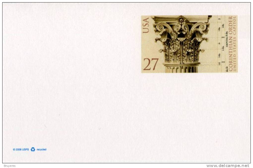 Entier Postal De 2008 Sur Carte Postale Avec Timbre "Ordre Corinthien" - 2001-10