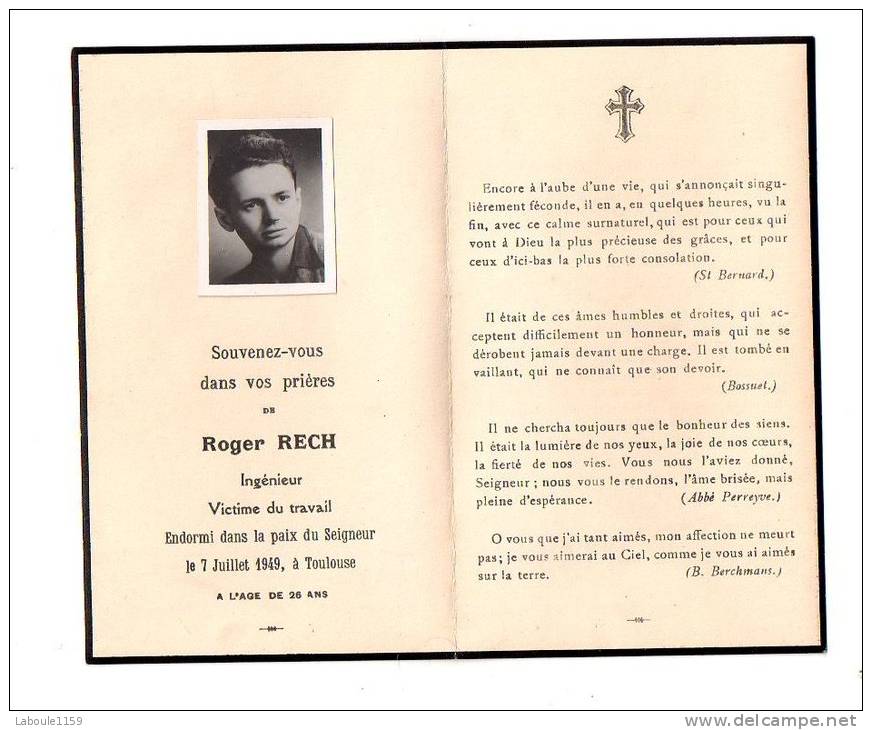 IMAGE PIEUSE Double : "Souvenir Mortuaire Roger RECH Décédé En 1949 à TOULOUSE" - Images Religieuses