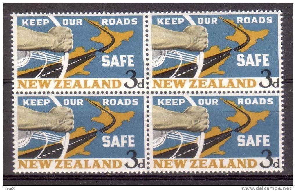 New Zealand Postfris 1964 Nr 432 Blok Van 4: Zekerheid Op De Straat - Ungebraucht