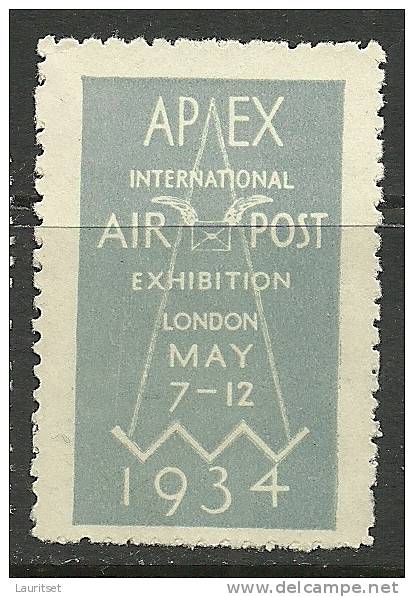 ENGLAND Great Britain Old Vinette Advertising Stamp APEX Air Post Exhibition London 1934 - Cinderellas