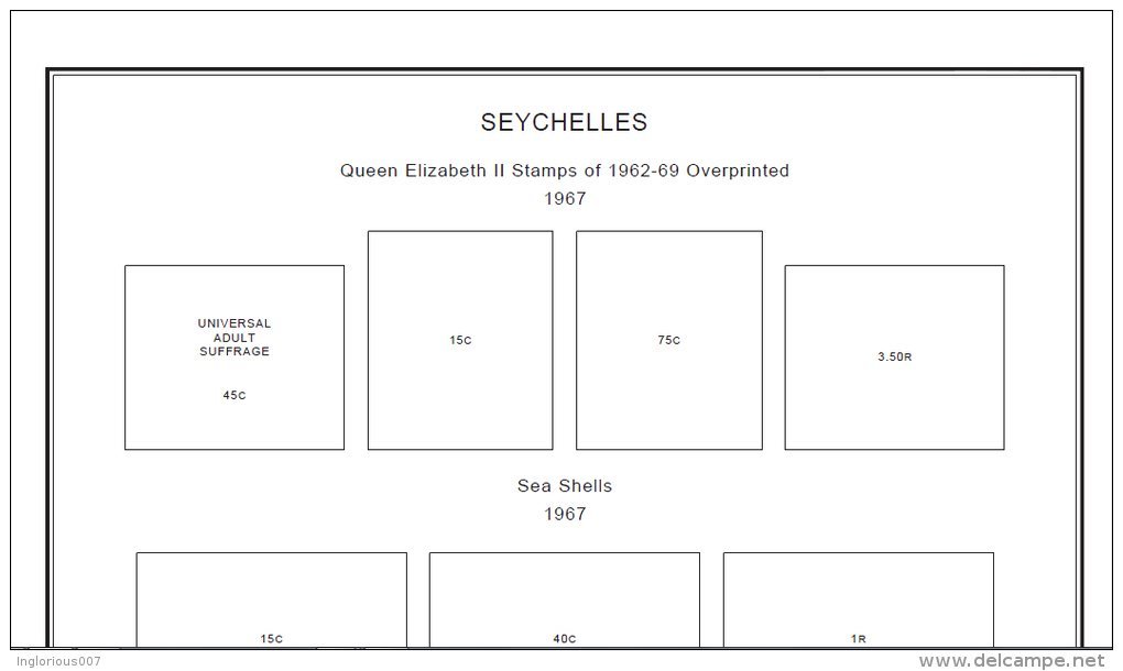SEYCHELLES STAMP ALBUM PAGES 1890-2011 (137 Pages) - Inglese