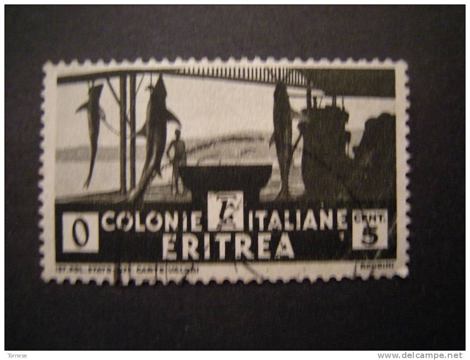 ERITREA - 1933, SOGGETTI AFRICANI, Sass. N. 204, 5 C. Nero, Usato Garantito, - Eritrea