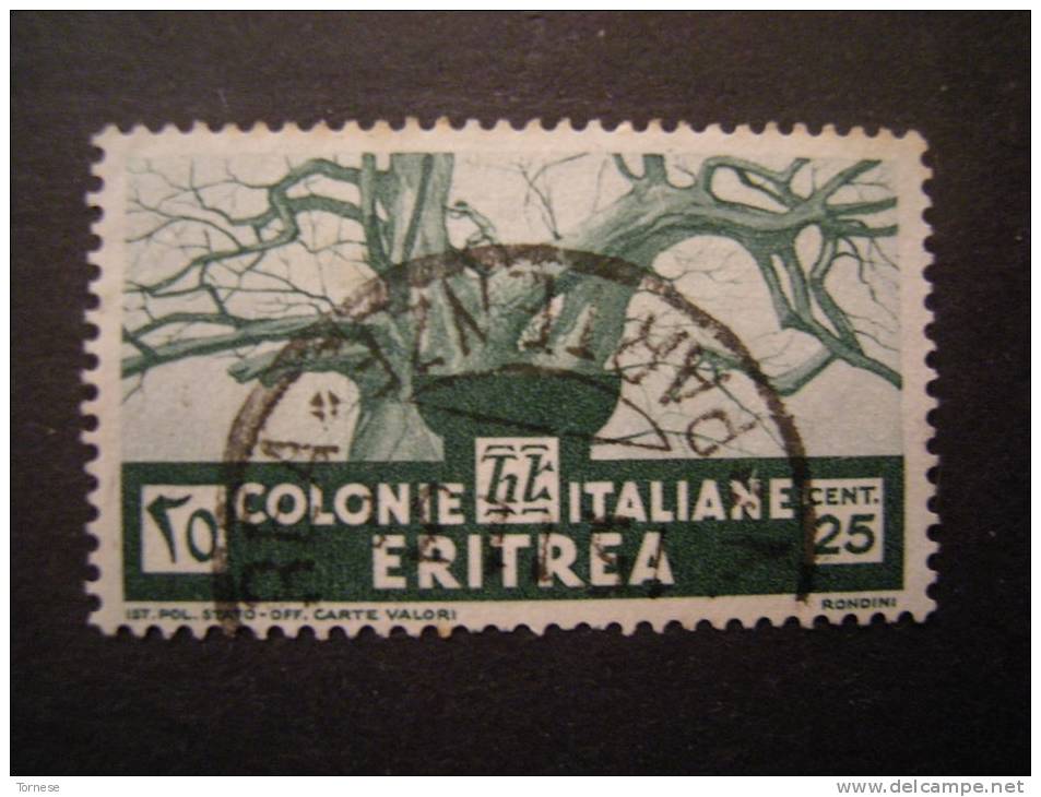 ERITREA - 1933, SOGGETTI AFRICANI, Sass. N. 207, 25 C. Verde, Usato Garantito, - Eritrea