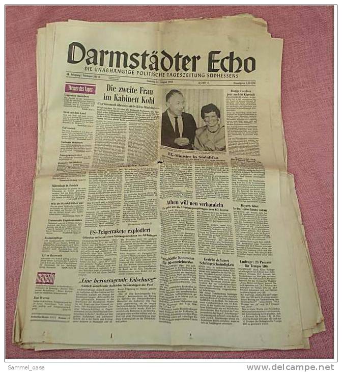 Darmstädter Echo Zeitung  -  Orig. Vom 31.8. 1985   -  Rita Süssmuth - Die 2. Frau Im Kabinett Kohl - Otros & Sin Clasificación