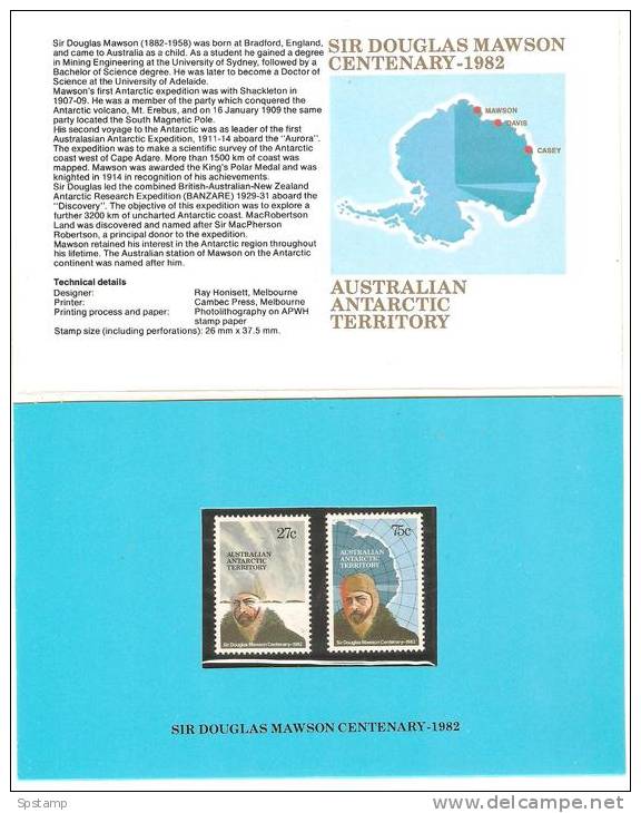 Australian Antarctic Territory 1982 Mawson Set (2) MNH In Post Office Pack / Folder - Other & Unclassified