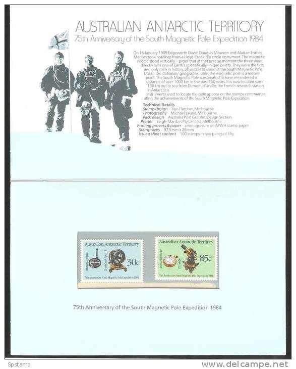 Australian Antarctic Territory 1984 75th Anniversary Of Magnetic Pole Expedition Set (2) MNH In Post Office Pack - Unused Stamps