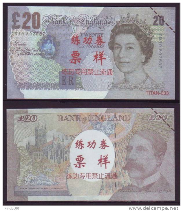 (Replica)China BOC Bank Training/test Banknote,United Kingdom Great Britain D Series 20 POUND Note Specimen Overprint - Falsi & Campioni