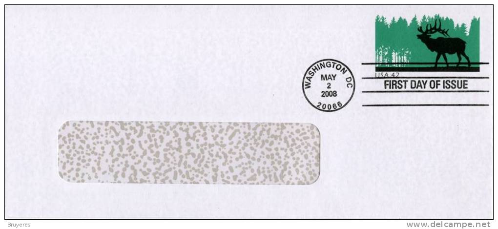 Entier Postal Sur Env. Sécurisée Et Fenêtre Avec Timbre "Elan" Oblit. PJ Whashington 2 Mai 2008 - Format 98 X 225 Mm - 2001-10